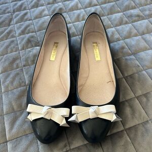 Louise et Cie Black Ballet Flats with Cream Bow & Silver Studs